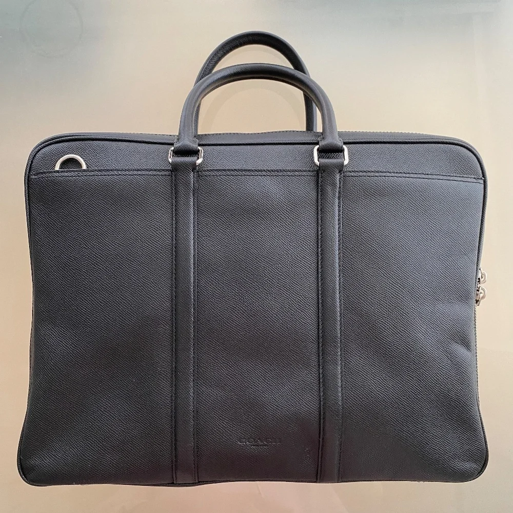 COACH - Black Saffiano Leather Metropolitan Slim Messenger Bag Briefcase GENUINE
